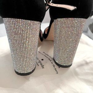 Kate Spade Ankle Strap Black Velvet Rhinestone Block Heel Size 9 1/2